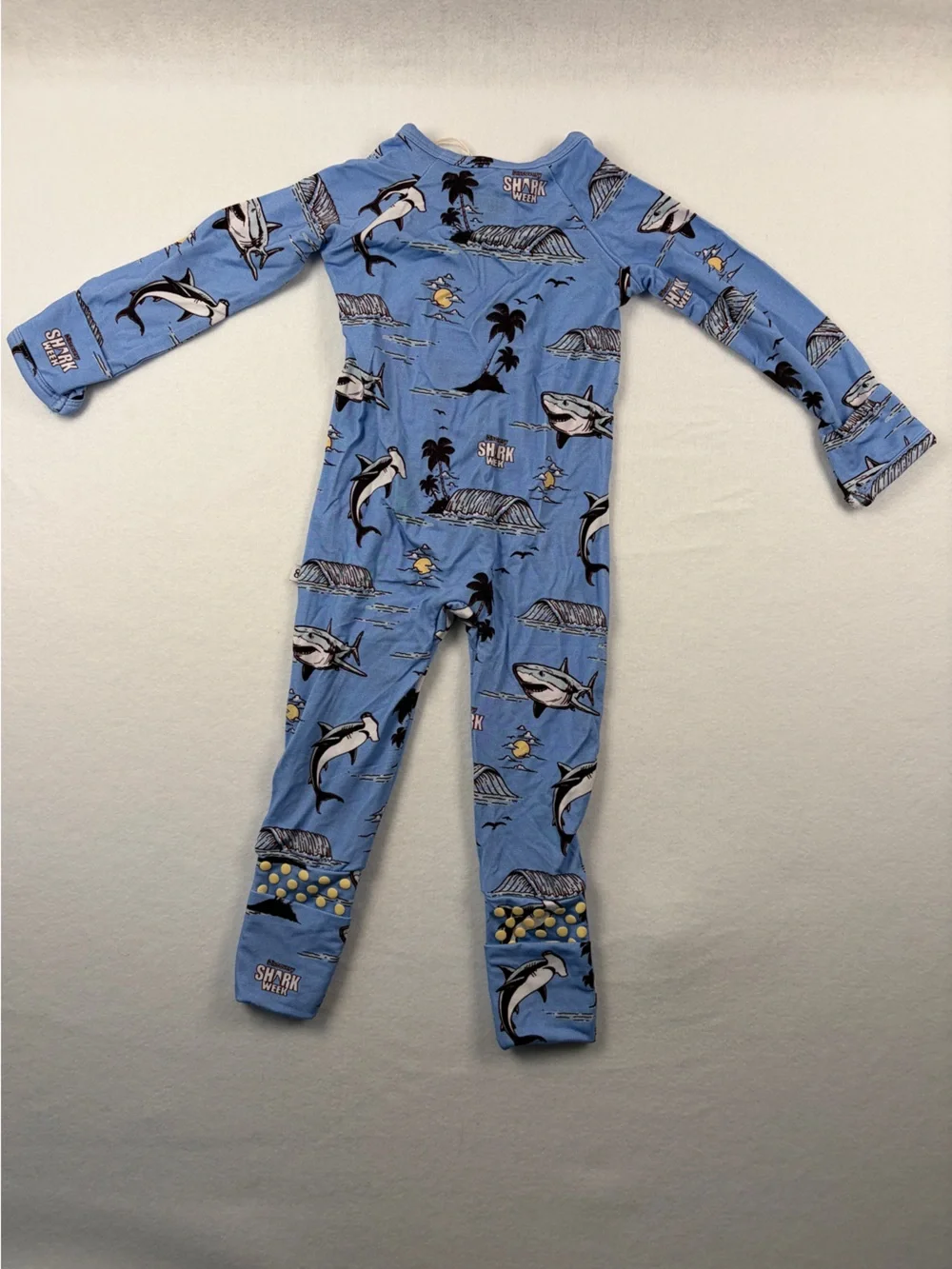 NWT Bums & Roses X Discovery Shark Week Footy Zippie Convertible Romper 3-6 M